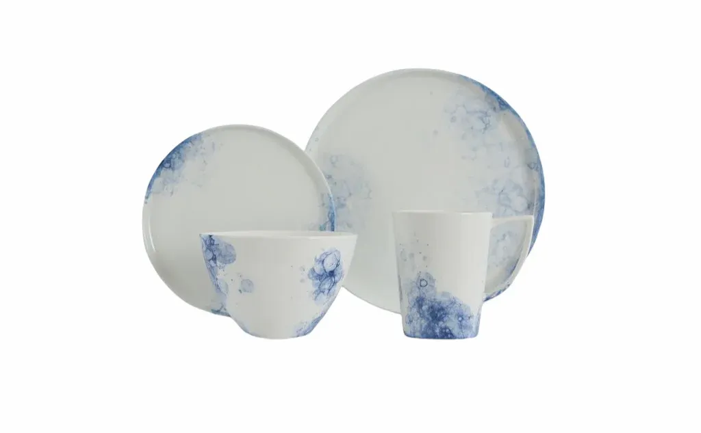 Vikko Classic - Raindrop Blue Fine Porcelain 16 Pc Dinnerware Set Service For 4