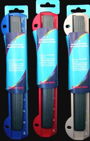 3 Hole Puncher W. Scrap Catcher asst color