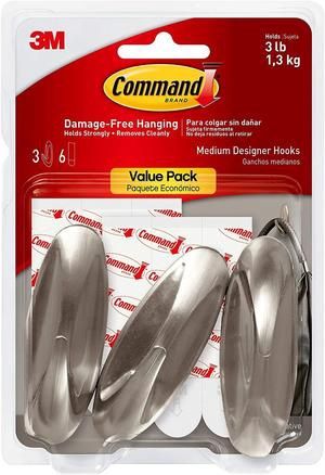 Med. Designer Hook# Brushed Nickel# 3 Pk.
