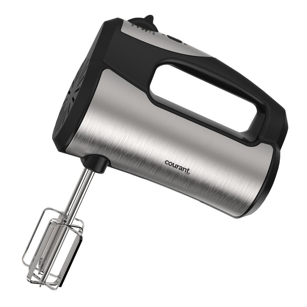 Courant 250W 5-Speed Hand Mixer with Storage Stand for Mixer, Beaters and Hooks - Stainless Steel