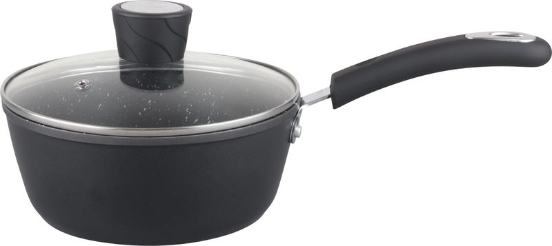 Millvado - Rainbow Black Non Stick Sauce Pan/W Glass Lid# Soft Grip Handle 1.75 Qt