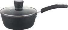 Millvado - Rainbow Black# Non Stick Sauce Pan/W Glass Lid# Soft Grip Handle 1.25 Qt