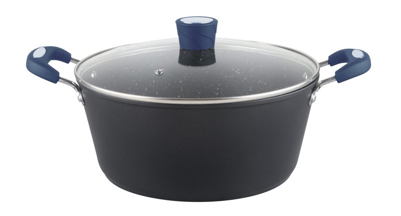 Millvado - Rainbow Blue# Non Stick Pot/W Glass Lid# Soft Grip Handle 4.5 Qt