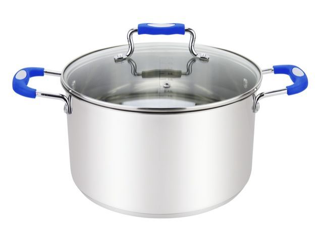 Millvado - Urban# Stock Pot with Glass Lid# Silicone Handles# 18/10 SS# Blue# 4 qt