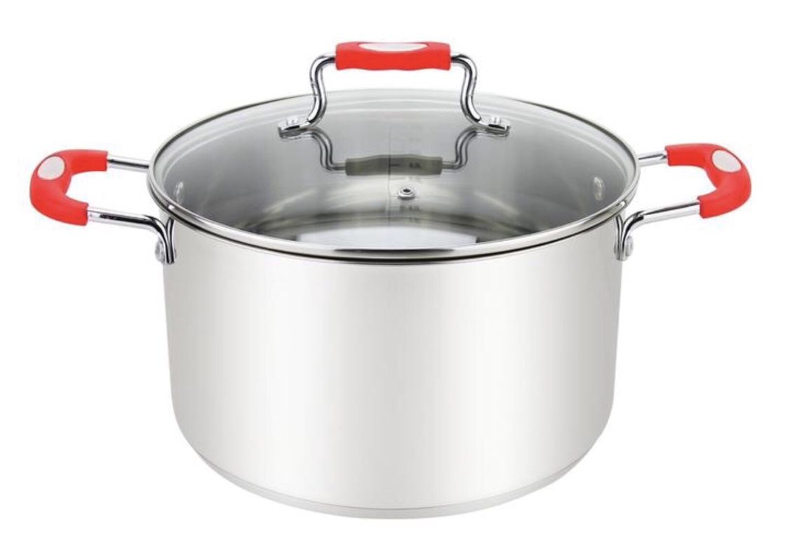 Millvado - Urban# Stock Pot with Glass Lid# Silicone Handles# 18/10 SS# Red# 20 qt