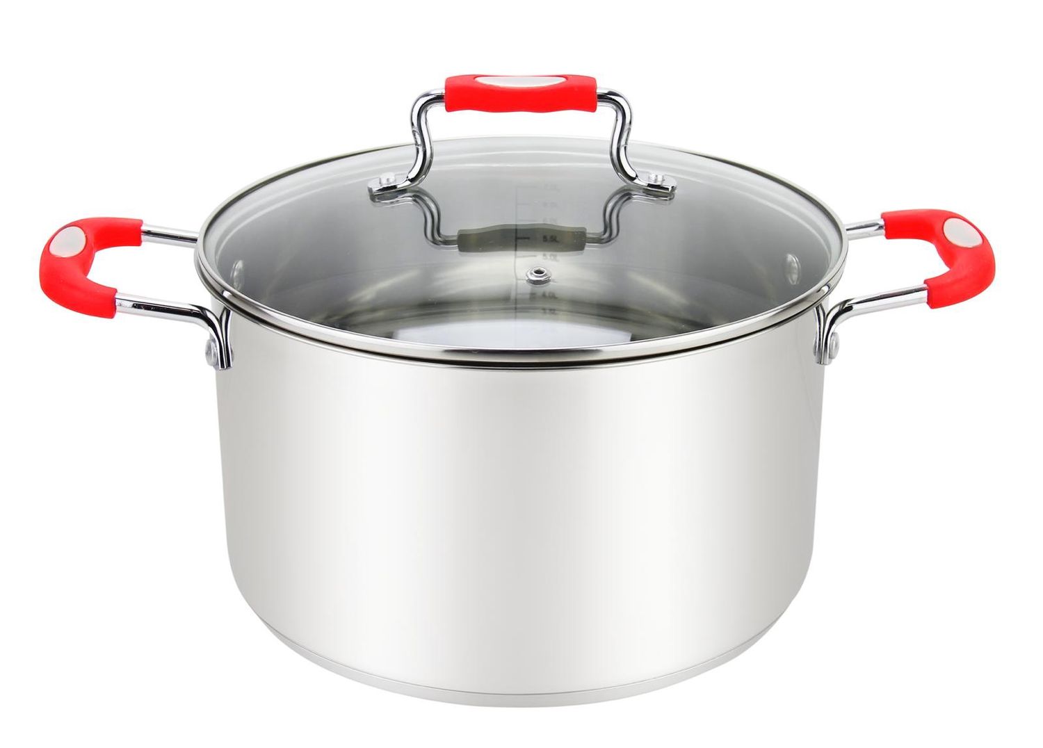 Millvado - Urban# Stock Pot with Glass Lid# Silicone Handles# 18/10 SS# Red# 6 qt
