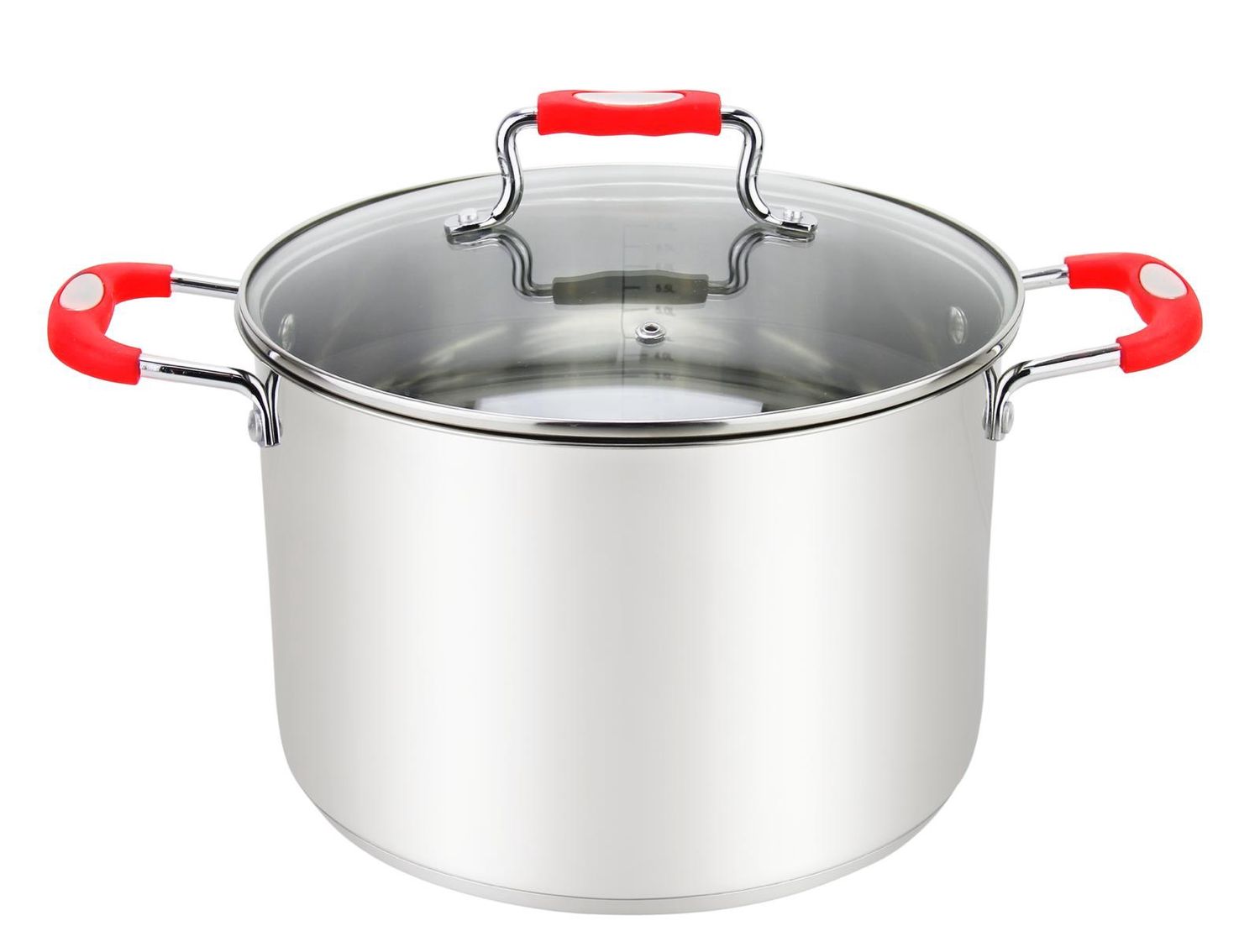 Millvado - Urban# Stock Pot with Glass Lid# Silicone Handles# 18/10 SS# Red# 17 qt