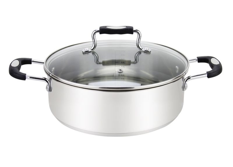 Millvado-Urban SS Low Casserole/W Glass Lid Silicone Handles# Black# 12.6 Qt# 13.4"X5.3"