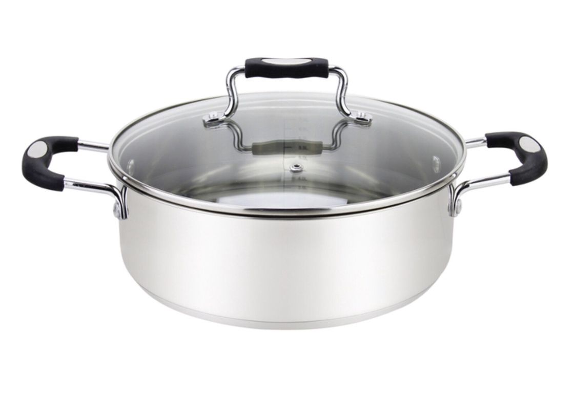 Millvado-Urban SS Low Casserole/W Glass Lid Silicone Handles# Black# 5 Qt# 10.2 X 3.5