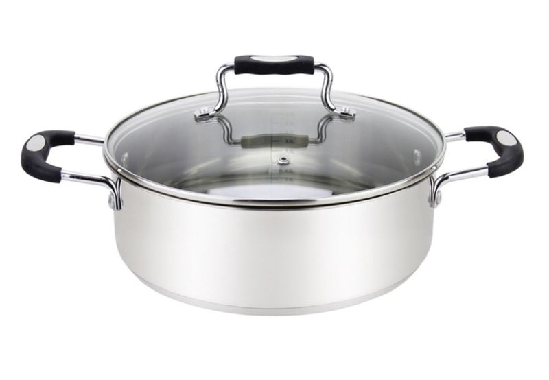 Millvado-Urban SS Low Casserole/W Glass Lid Silicone Handles# Black# 5 Qt# 10.2 X 3.5