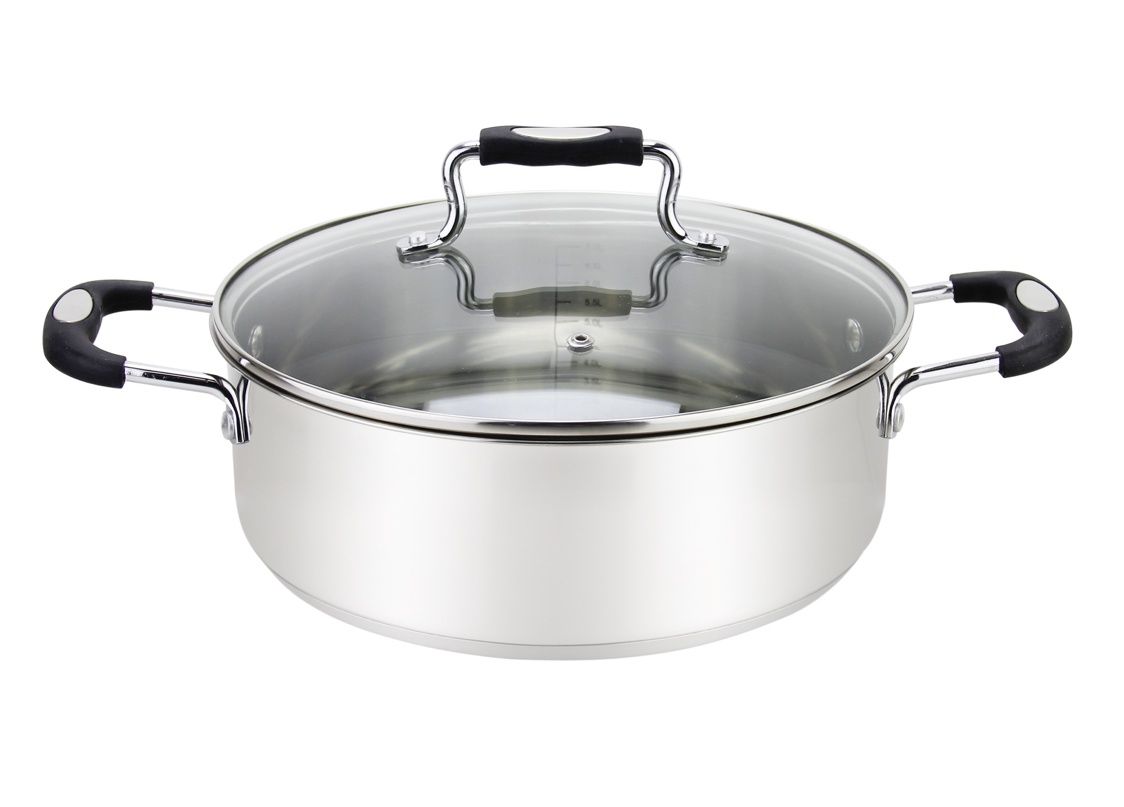 Millvado-Urban SS Low Casserole/W Glass Lid Silicone Handles# Black# 8.4 Qt# 11.8"X4.5"
