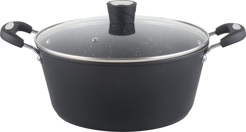 Rainbow Black Non Stick Pot/W Glass Lid Soft Grip Handle 7 Qt