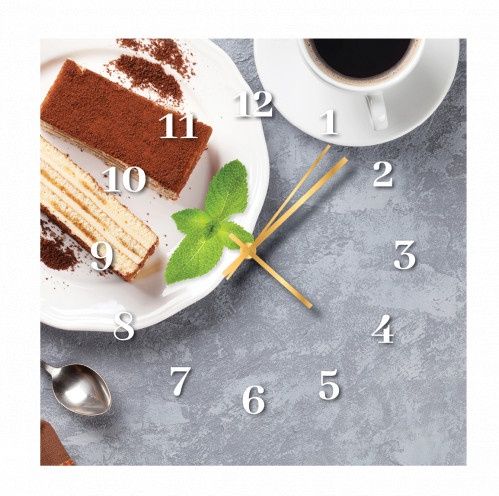 Square Kitchen Clock Sliced Cake Glass 12&quot;