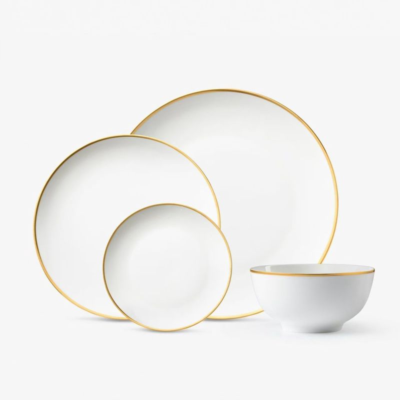 Vikko - Vintage, Bone China, White and Gold Rim, 16 Pc Dinnerware Set, Service for 4