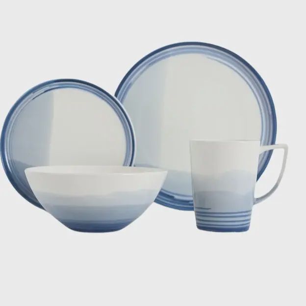 Vikko Classic - Island Blue Fine Porcelain 16 Pc Dinnerware Set Service For 4