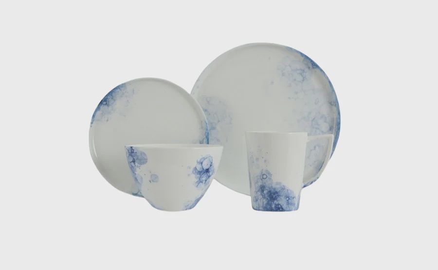 Vikko Classic - Raindrop Blue Fine Porcelain 16 Pc Dinnerware Set Service For 4