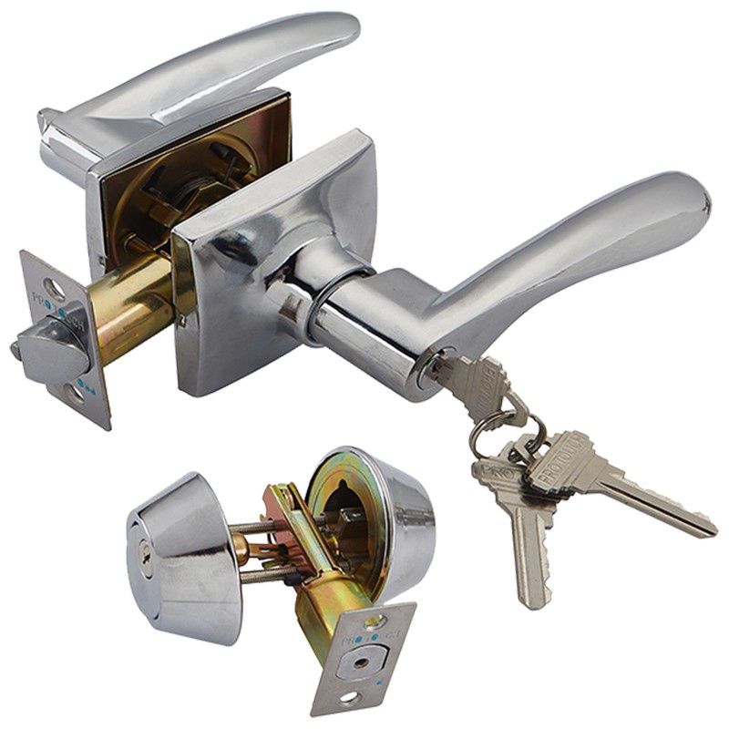 2 PK CHROME LEVERHANDLE/DEADBOLT SET