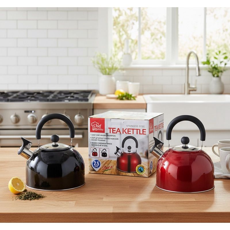 2.5 L SS TEA KETLE RED/BLACK ASST