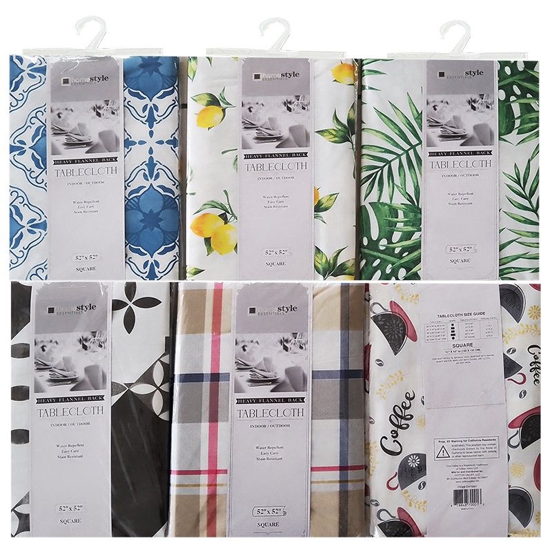 52X52 HEAVY FLANNELBACK TABLECLOTH ASST STYLE
