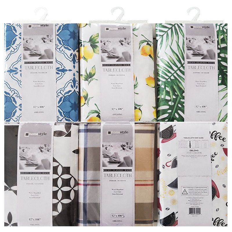52X108 HEAVY FLANNELBACK TABLECLOTH ASST STYLE