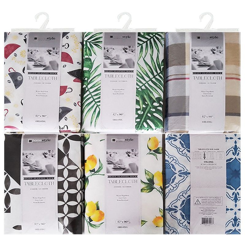 52X90 HEAVY FLANNELBACK TABLECLOTH ASST STYLE