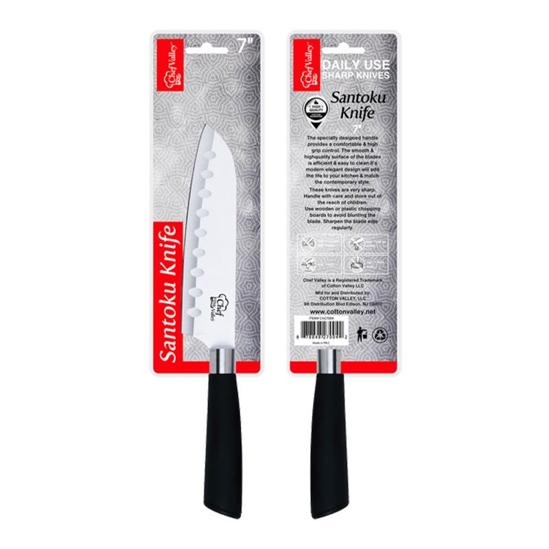 7" SANTOKU KNIFE BLK GRIP SILVER