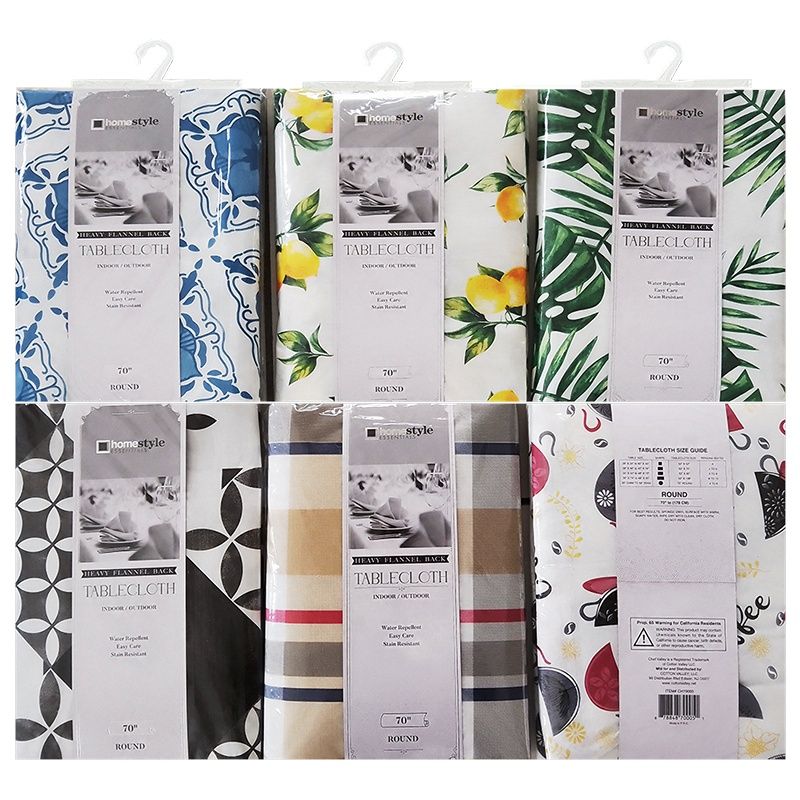 70"R HEAVY FLANNELBACK TABLE CLOTH ASST STYLE