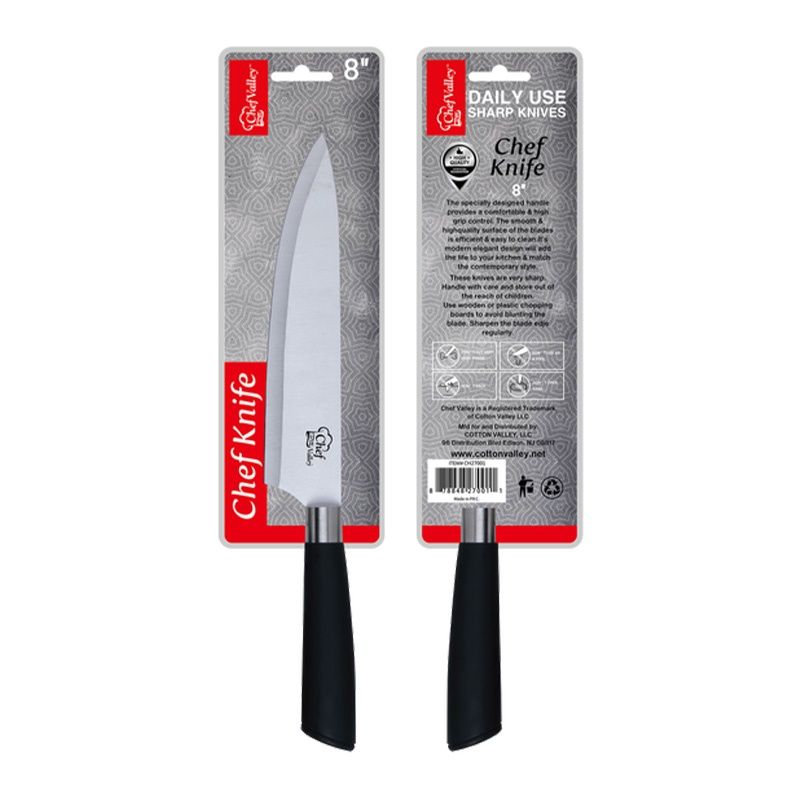 8" CHEF KNIFE BLK GRIP SILVER RING