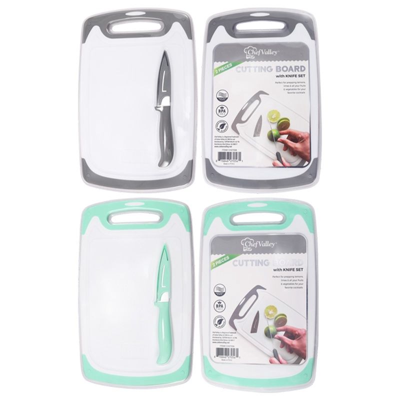 CUTTING BOARD WITH KNIFE SET ASST COLOR