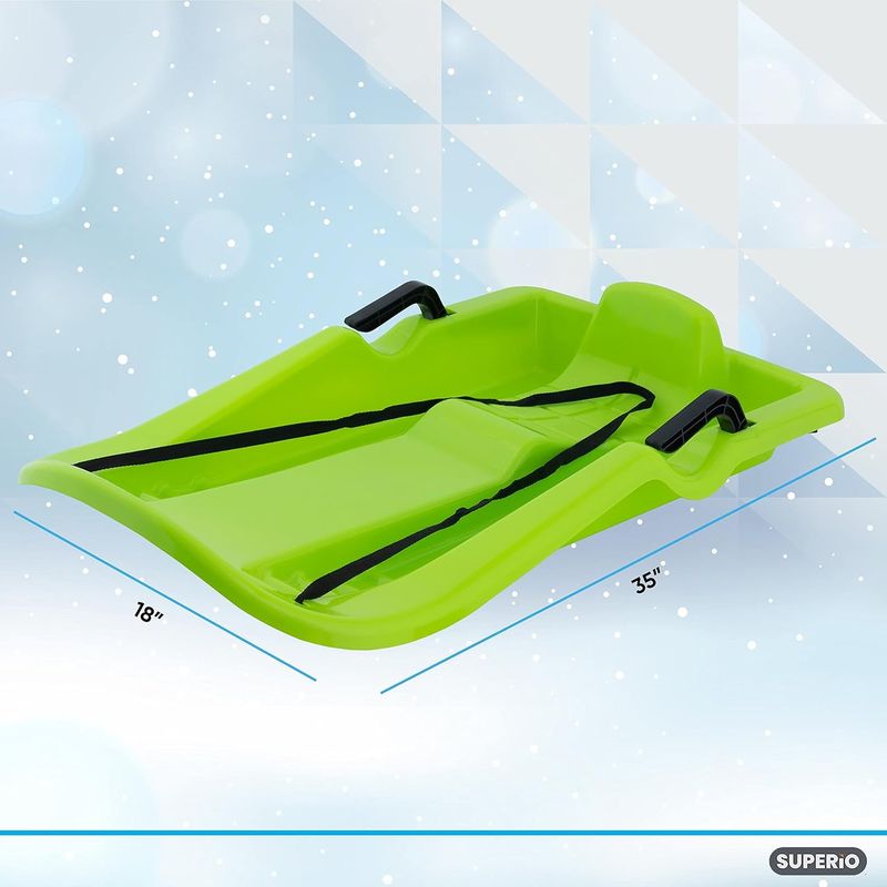 35" Green Downhill Snow Sled With Brakes and Poly Rope.