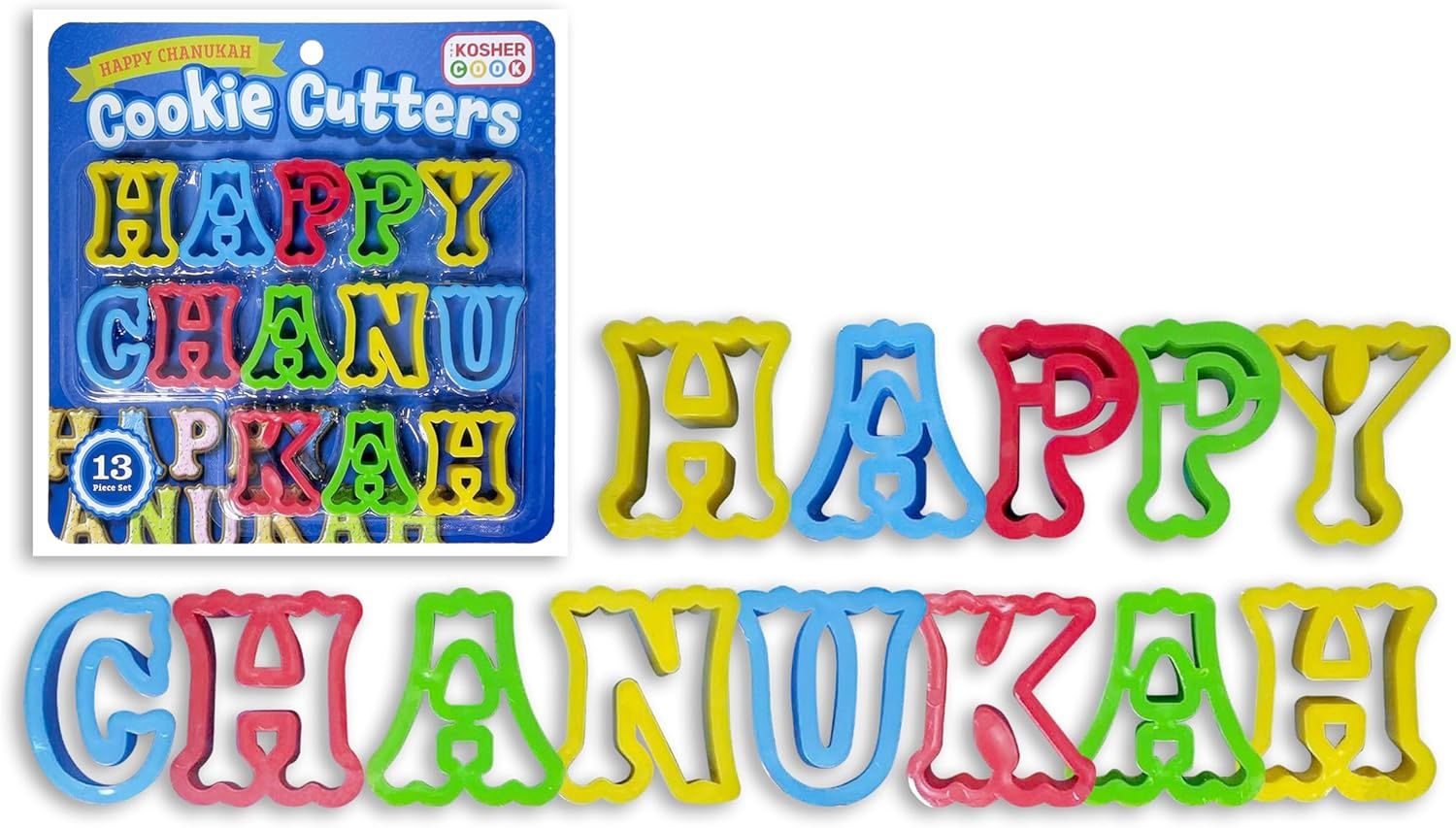 happy chanukkah cookie cutters, language: english