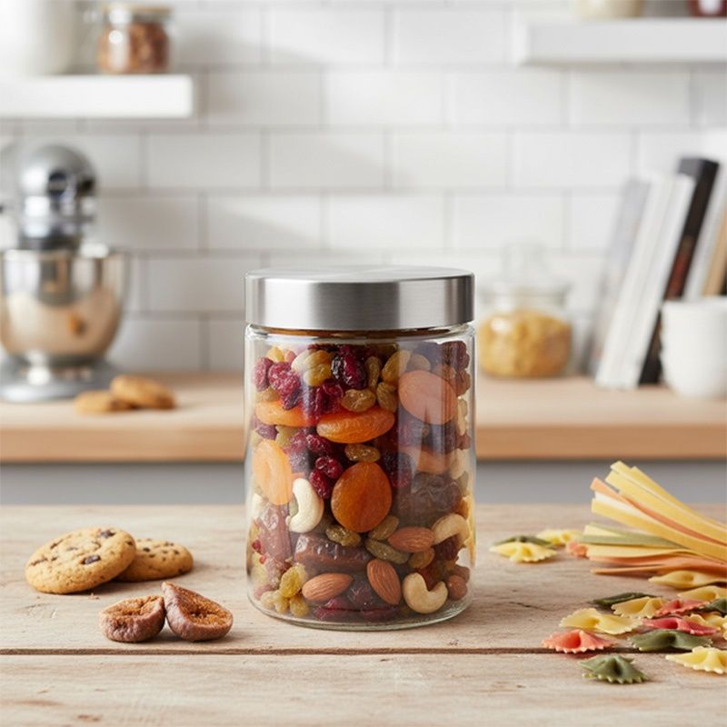 ROUND GLASS COOKIE JAR WITH LID