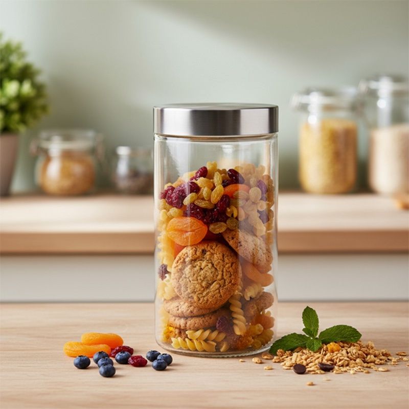 ROUND GLASS COOKIE JAR WITH LID