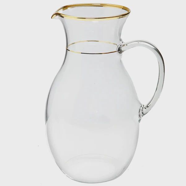 Brocca Sirio Filo Oro Glass Crystal Pitcher Clear with Gold Line and Gold Rim