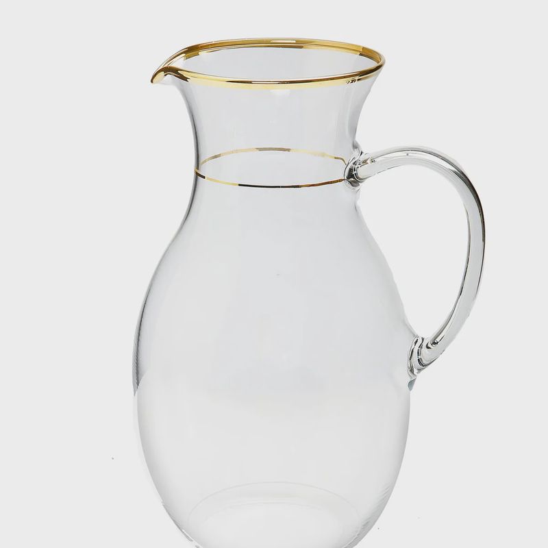 Brocca Sirio Filo Oro Glass Crystal Pitcher Clear with Gold Line and Gold Rim
