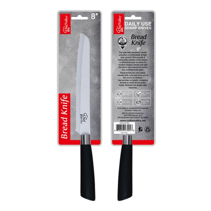 8" BREAD KNIFE BLK GRIP SILVER RING