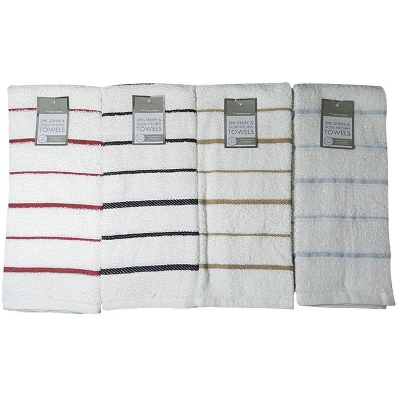 2PK KITCHEN TOWEL STRIPE &amp; SOLID asst