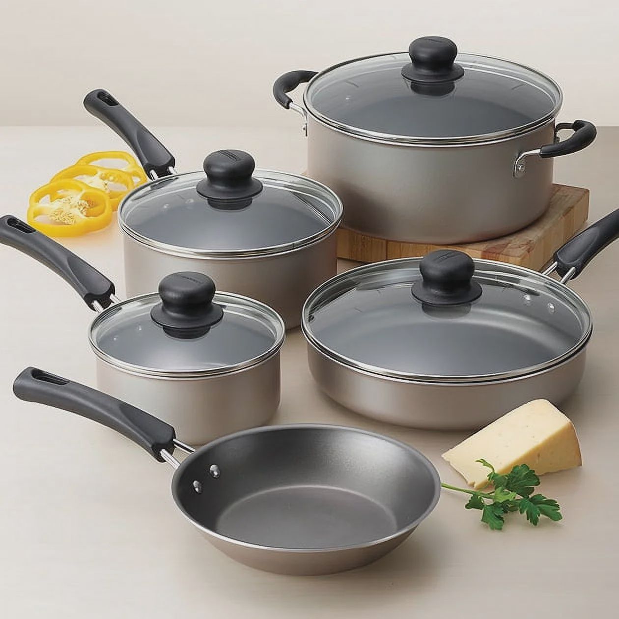9 PC NON STICK COOKWARE SET champagne