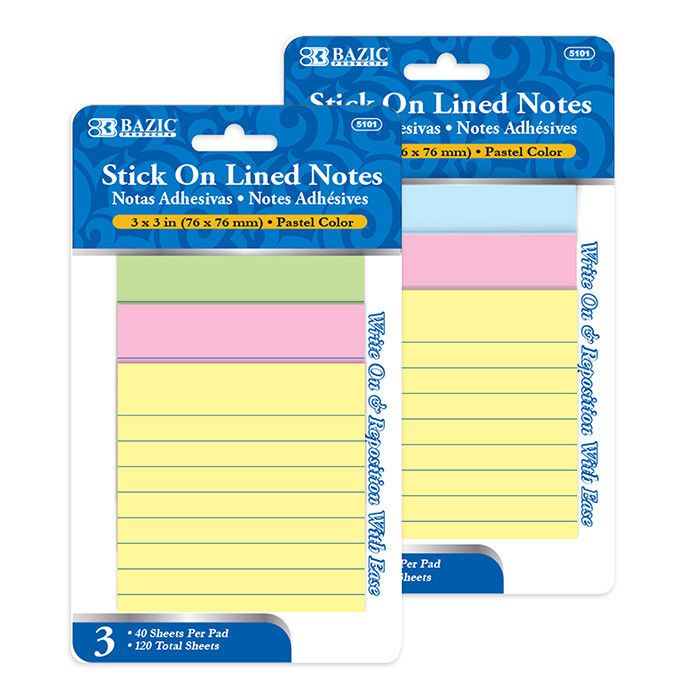 40 Ct. 3" X 3" Lined Sticky Notes (3/Pack) pestel