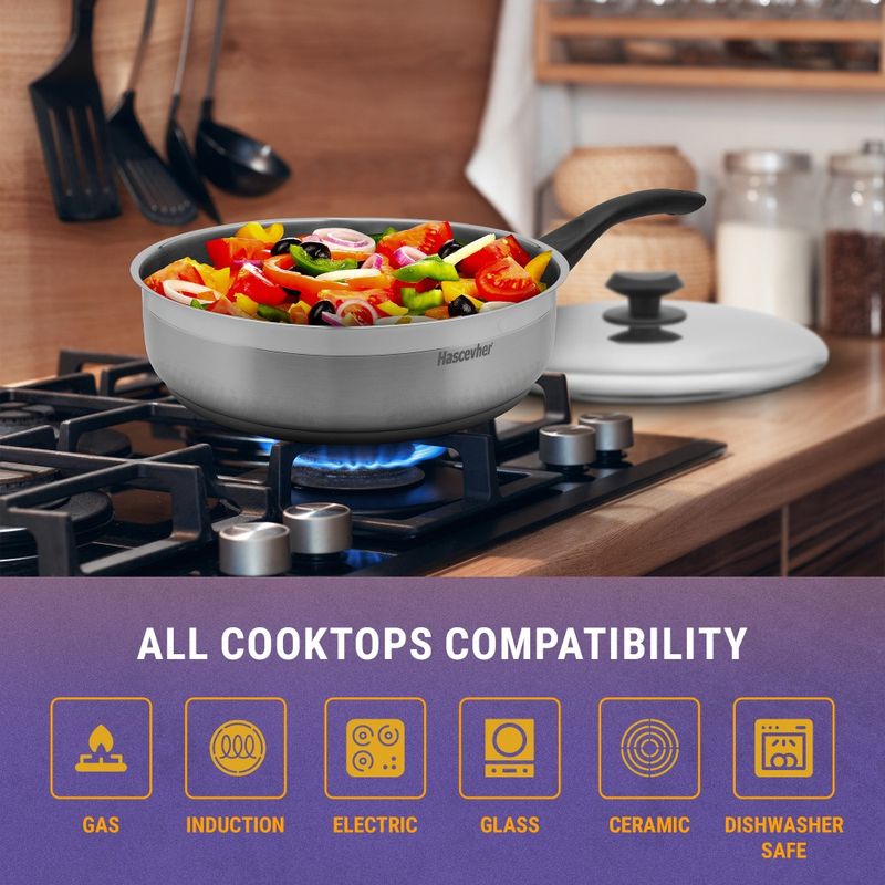Hascevher Surme Stainless Steel Frying Pan with Cover - 11 inch
