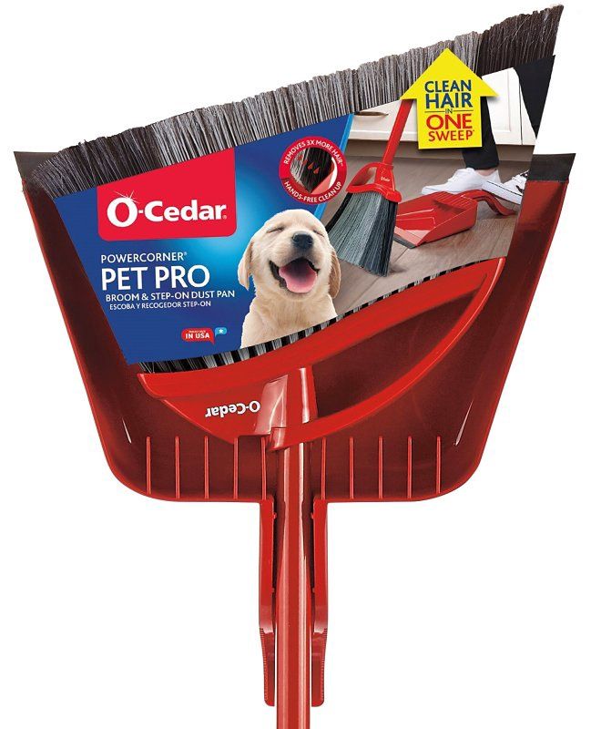 O-Cedar PowerCorner Pet Pro 168020 Broom and Step-On Dust Pan# Plastic Bristle# 56 in L# Steel Handle