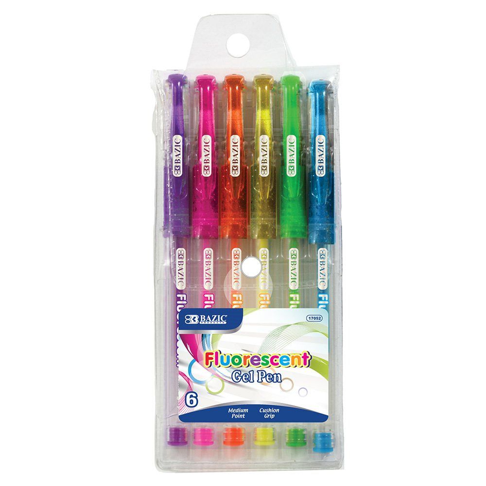 Essence Fluorescent Gel Pens, Grip, 0.8mm Medium, 6 Colors