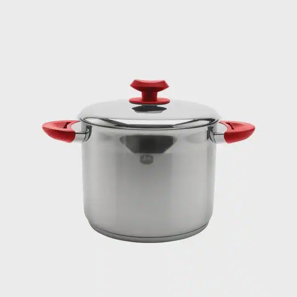 ybm 9 qt sauce pot ss red handle