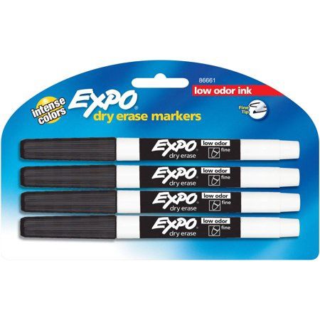 dry erase marker fine blk 4 pk