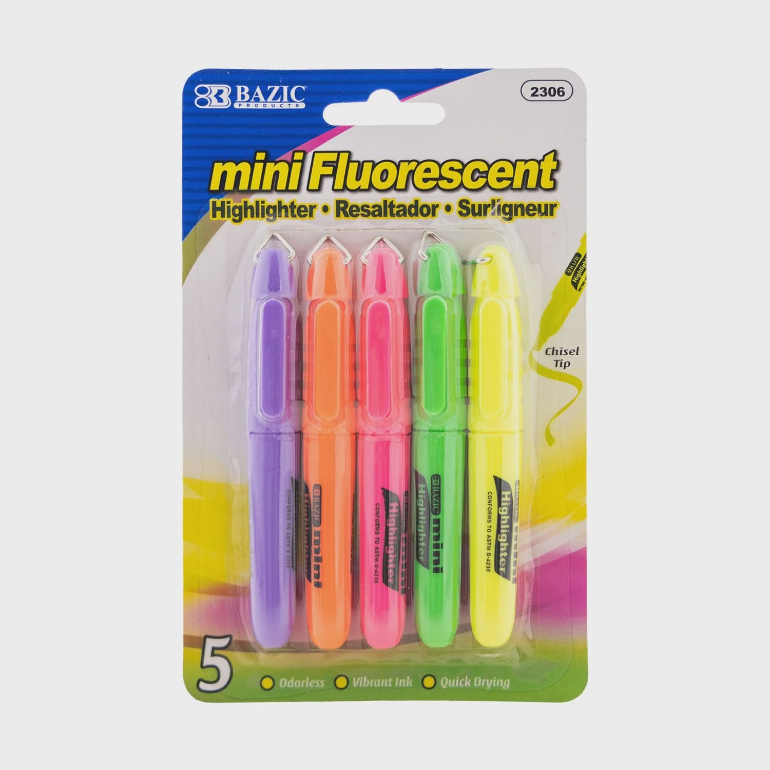 BAZIC MINI HIGHLIGHTERS 5PK
