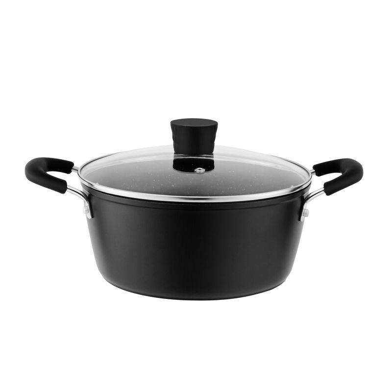Millvado - Rainbow, Non Stick Pot with Glass Lid, Soft Grip Handle, Black, 9 qt