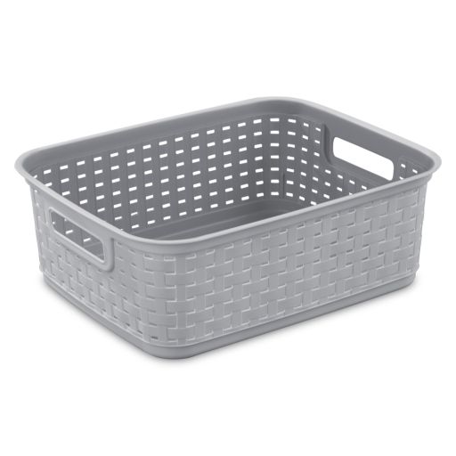 Short Weave Basket, 1.3 Cu-ft Capacity, Plastic, Cement, Rectangle