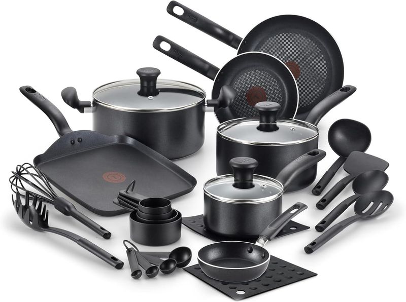 Cookware Set, Aluminum, Black, 20-Piece