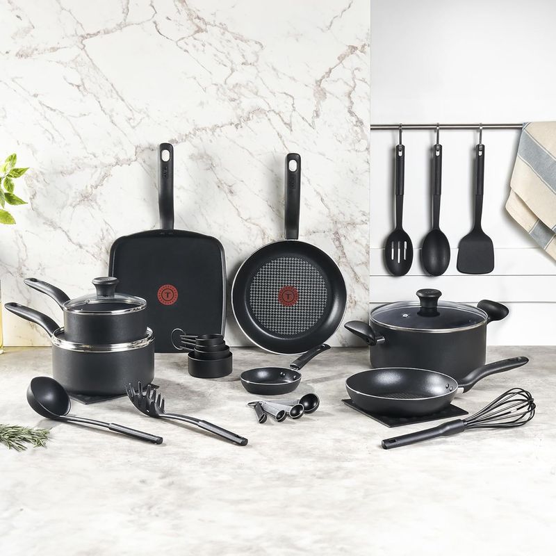 Cookware Set, Aluminum, Black, 20-Piece