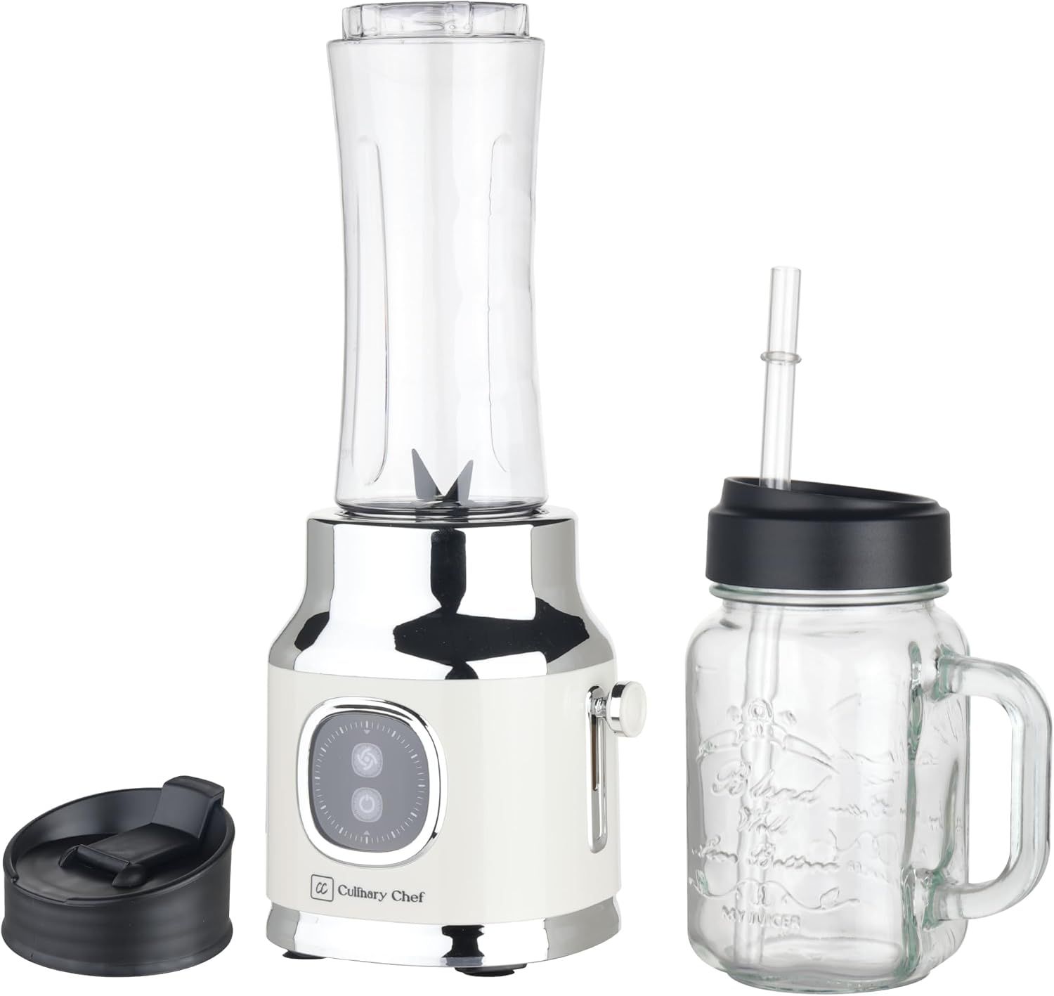 Culinary Chef Powerful 300W Blender with Mason Jar for Smoothies and Shakes cream color